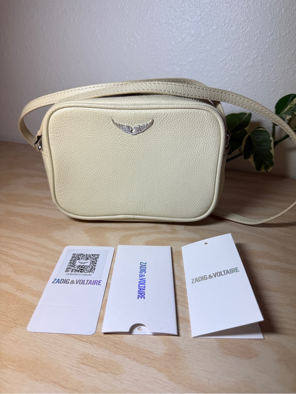 Zadig & Voltaire XS Boxy Wings Grained Leather Crossbody Bag ivory/flash